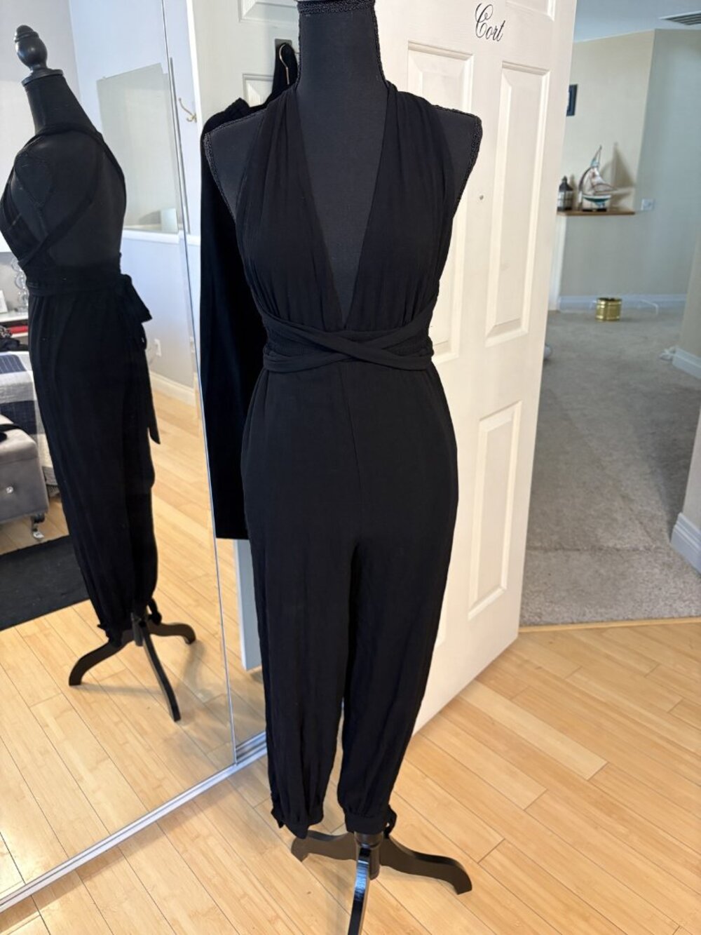 Lulus Black Halter Cross-Back Wide-Leg Jumpsuit, Size XS